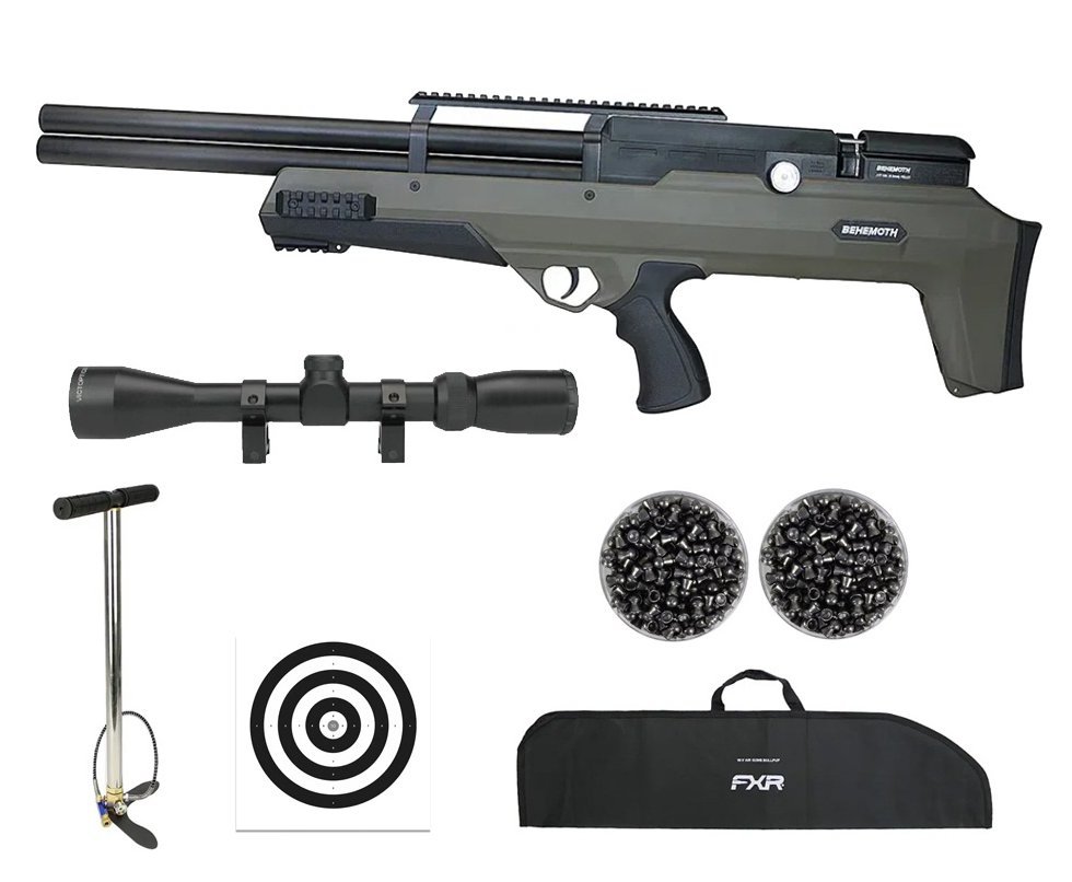 Carabina Pressão PCP Nova Vista Bullpup Behemoth PS-R2-SF 4,5mm Verde + Bomba + Capa + Luneta 3-9x40 + Chumbos + Alvos