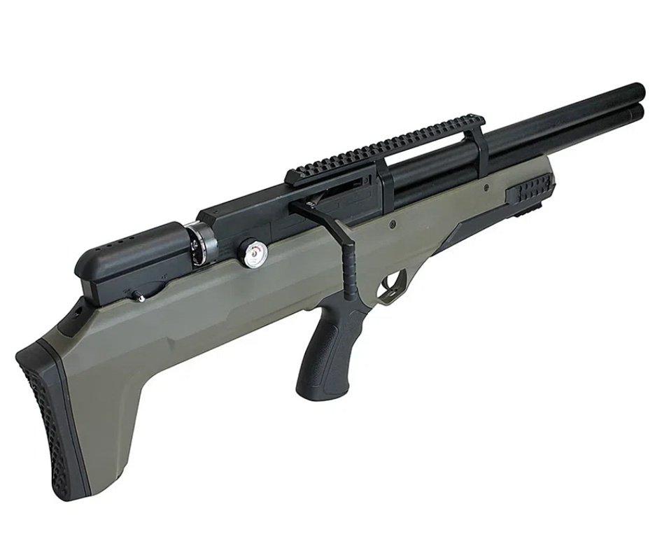 Carabina Pressão PCP Nova Vista Bullpup Behemoth PS-R2-SF 4,5mm Verde + Bomba + Capa + Luneta 3-9x40 + Chumbos + Alvos