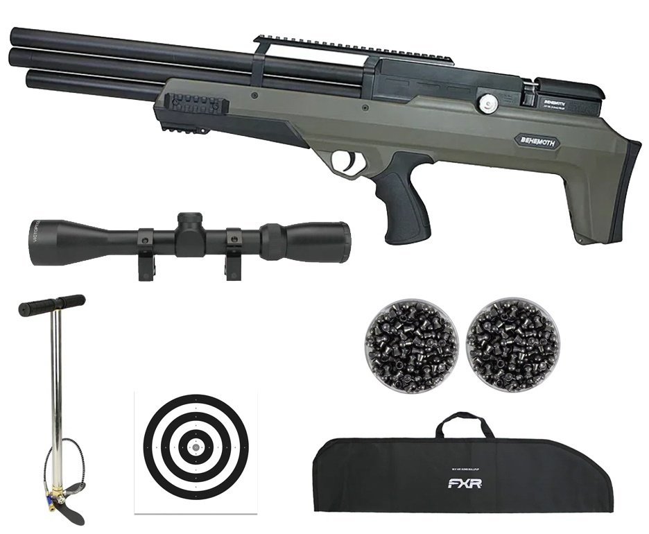Carabina Pressão PCP Nova Vista Bullpup Behemoth PS-R3-SF 4,5mm Verde + Bomba + Capa + Luneta 3-9x40 + Chumbos + Alvos
