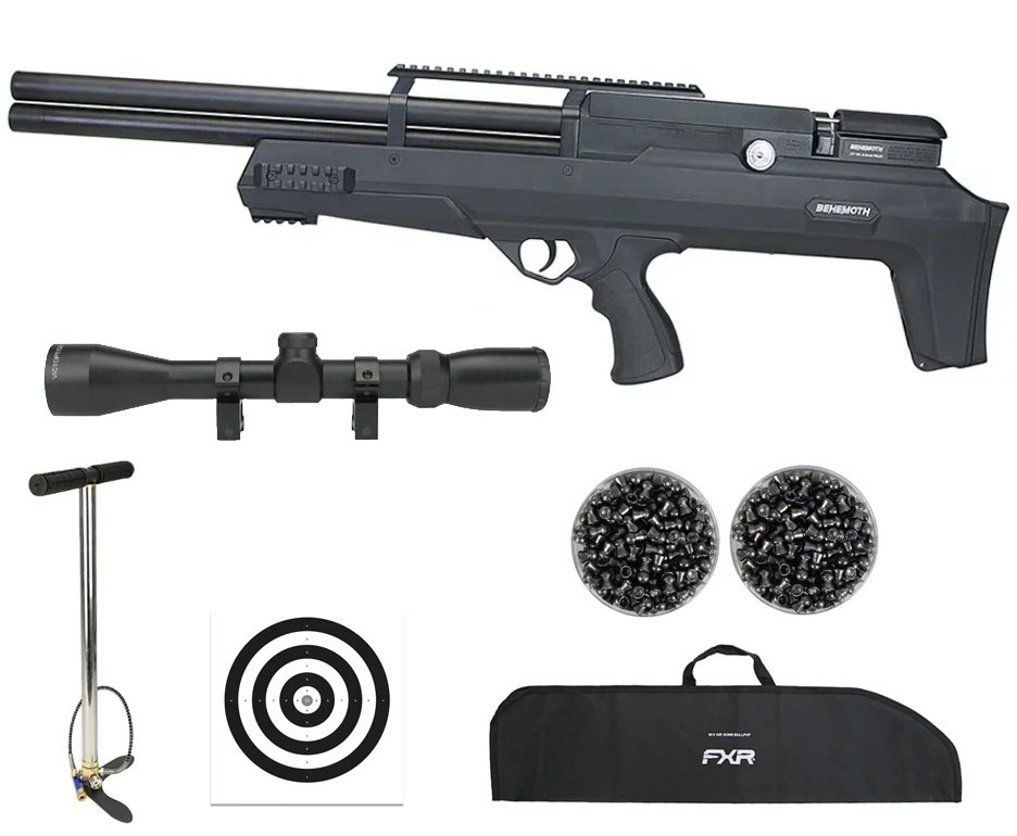 Carabina Pressão PCP Nova Vista Bullpup Behemoth PS-R2-SF 4,5mm Preta + Bomba + Capa + Luneta 3-9x40 + Chumbos + Alvos