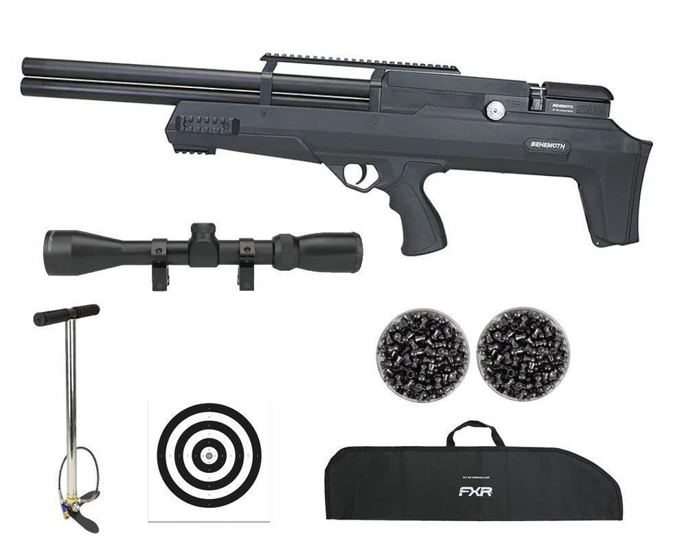 Carabina Pressão PCP Nova Vista Bullpup Behemoth PS-R2-SF 4,5mm Preta + Bomba + Capa + Luneta 3-9x40 + Chumbos + Alvos