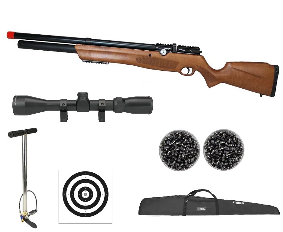 Carabina de Pressão PCP Nova Vista Avenge-X X1 AW 4,5mm Wood + Bomba + Capa + Luneta 3-9x40 + Chumbos + Alvos