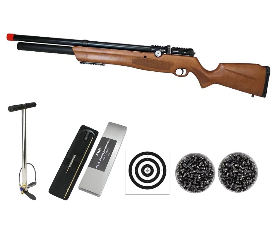 Carabina de Pressão PCP Nova Vista Avenge-X X1 AW 4,5mm Wood + Bomba + Chumbos + Alvos + Kit Limpeza