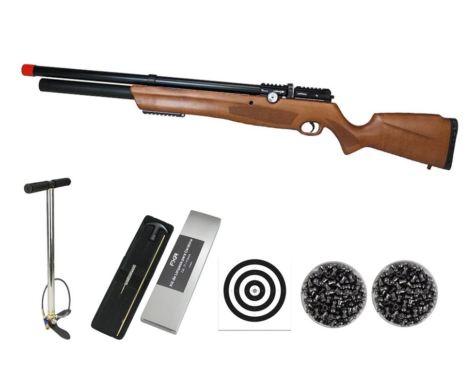 Carabina de Pressão PCP Nova Vista Avenge-X X1 AW 4,5mm Wood + Bomba + Chumbos + Alvos + Kit Limpeza