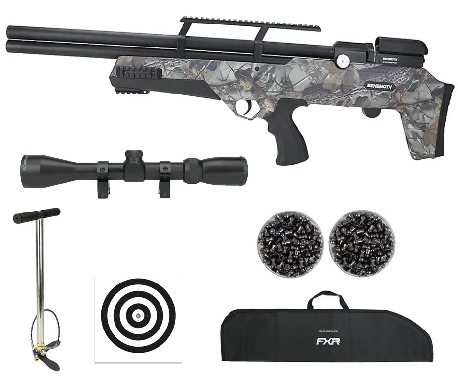 Carabina de Pressão PCP Nova Vista Bullpup Behemoth PS-R3-S 5,5 mm Camuflada + Bomba + Capa + Luneta 3-9x40 + Chumbos + Alvos