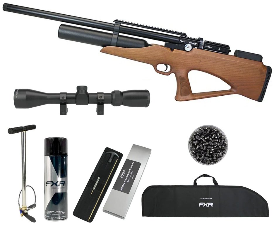 Carabina de Pressão PCP Nova Vista Bullpup Avenge-X X1 BBW 4,5mm Wood + Bomba + Capa + Luneta 3-9x40 + Chumbos + Alvos + Desengripante / Anticorrosivo + Kit Limpeza