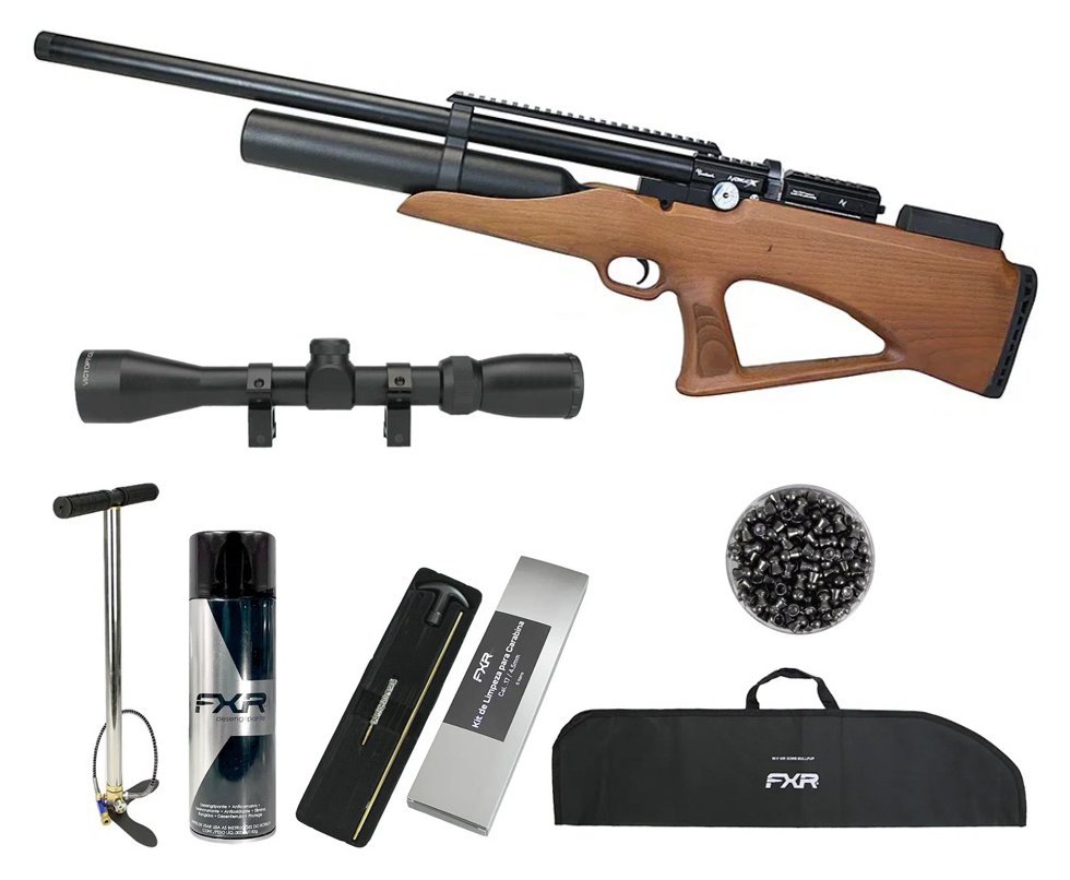 Carabina de Pressão PCP Nova Vista Bullpup Avenge-X X1 BBW 4,5mm Wood + Bomba + Capa + Luneta 3-9x40 + Chumbos + Alvos + Desengripante / Anticorrosivo + Kit Limpeza