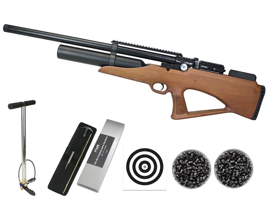 Carabina de Pressão PCP Nova Vista Bullpup Avenge-X X1 BBW 4,5mm Wood + Bomba + Chumbos + Alvos + Kit Limpeza
