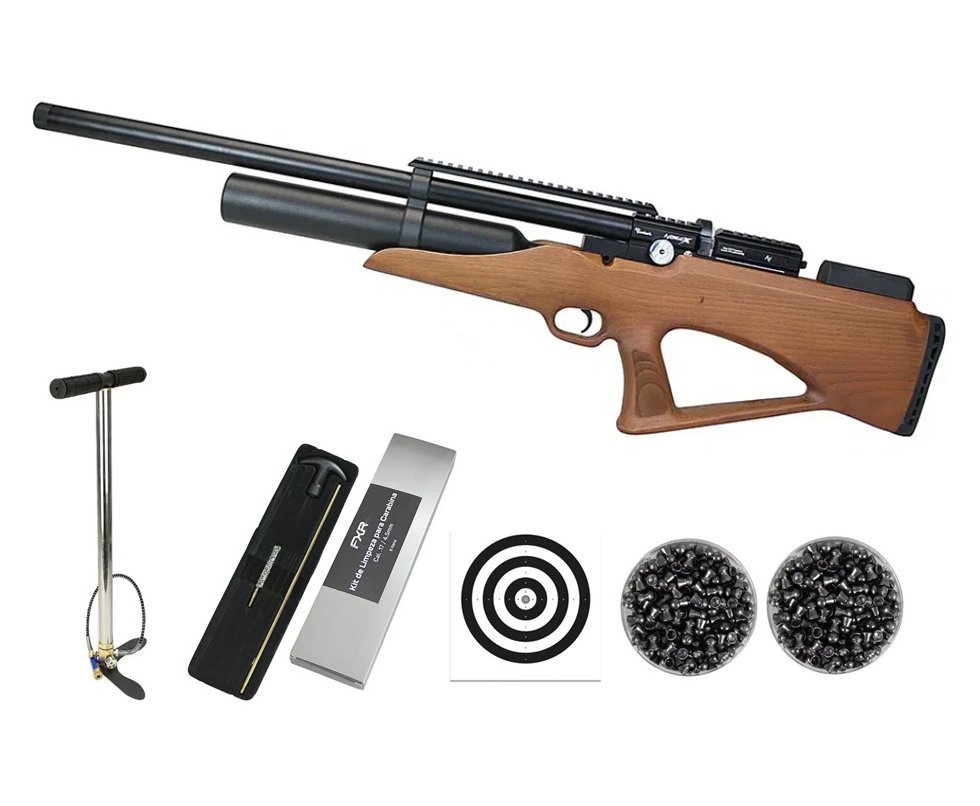 Carabina de Pressão PCP Nova Vista Bullpup Avenge-X X1 BBW 4,5mm Wood + Bomba + Chumbos + Alvos + Kit Limpeza