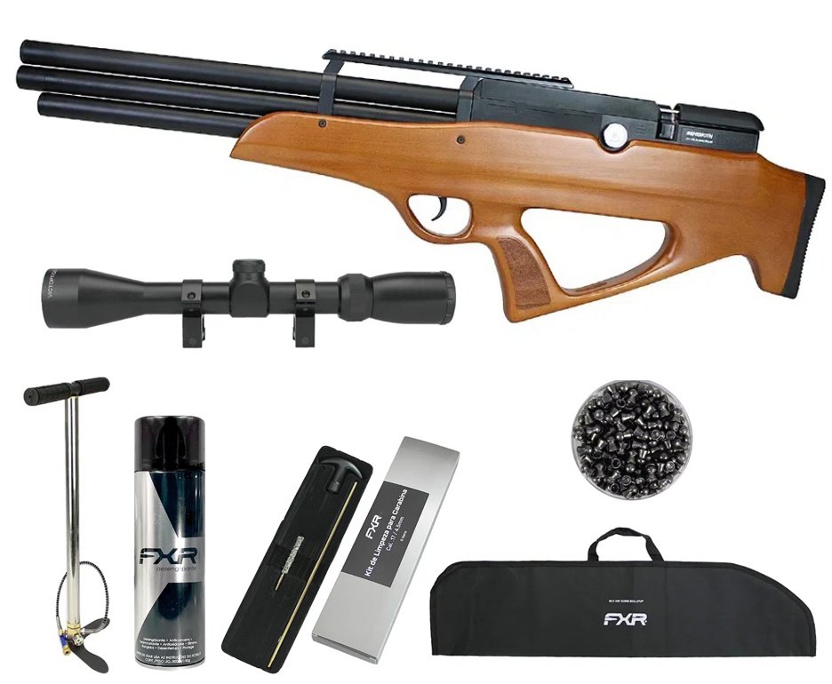 Carabina Pressão PCP Nova Vista Bullpup Behemoth PS-R3-SF 4,5mm Wood + Bomba + Capa + Luneta 3-9x40 + Chumbos + Alvos + Desengripante / Anticorrosivo + Kit Limpeza