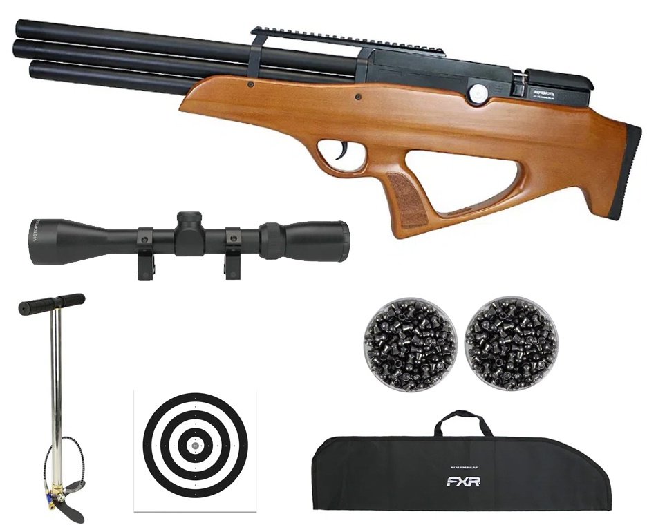 Carabina Pressão PCP Nova Vista Bullpup Behemoth PS-R3-SF 4,5mm Wood + Bomba + Capa + Luneta 3-9x40 + Chumbos + Alvos