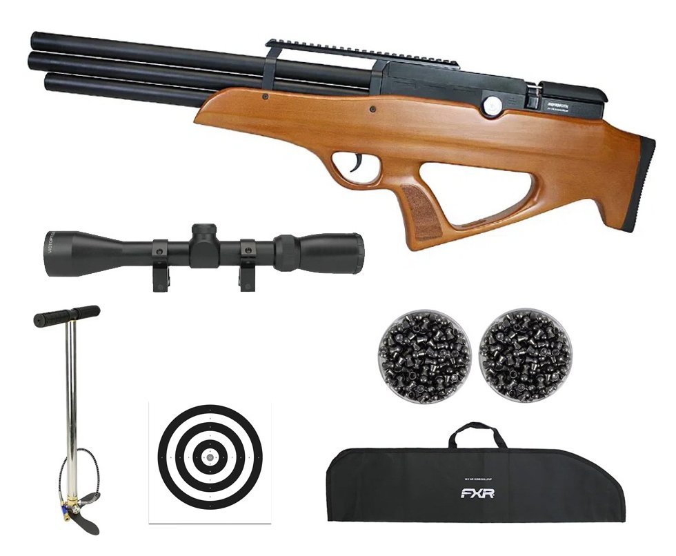Carabina Pressão PCP Nova Vista Bullpup Behemoth PS-R3-SF 4,5mm Wood + Bomba + Capa + Luneta 3-9x40 + Chumbos + Alvos