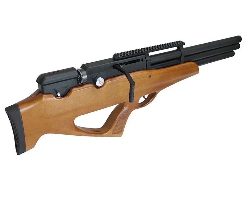Carabina Pressão PCP Nova Vista Bullpup Behemoth PS-R3-SF 4,5mm Wood + Bomba + Chumbos + Alvos + Kit Limpeza
