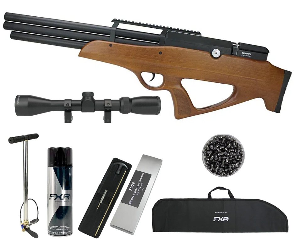 Carabina de Pressão PCP Behemoth PS-R3-SF 5,5mm Wood - Nova Vista + Bomba + Capa + Luneta 3-9x40 + Chumbos + Alvos + Desengripante / Anticorrosivo + Kit Limpeza