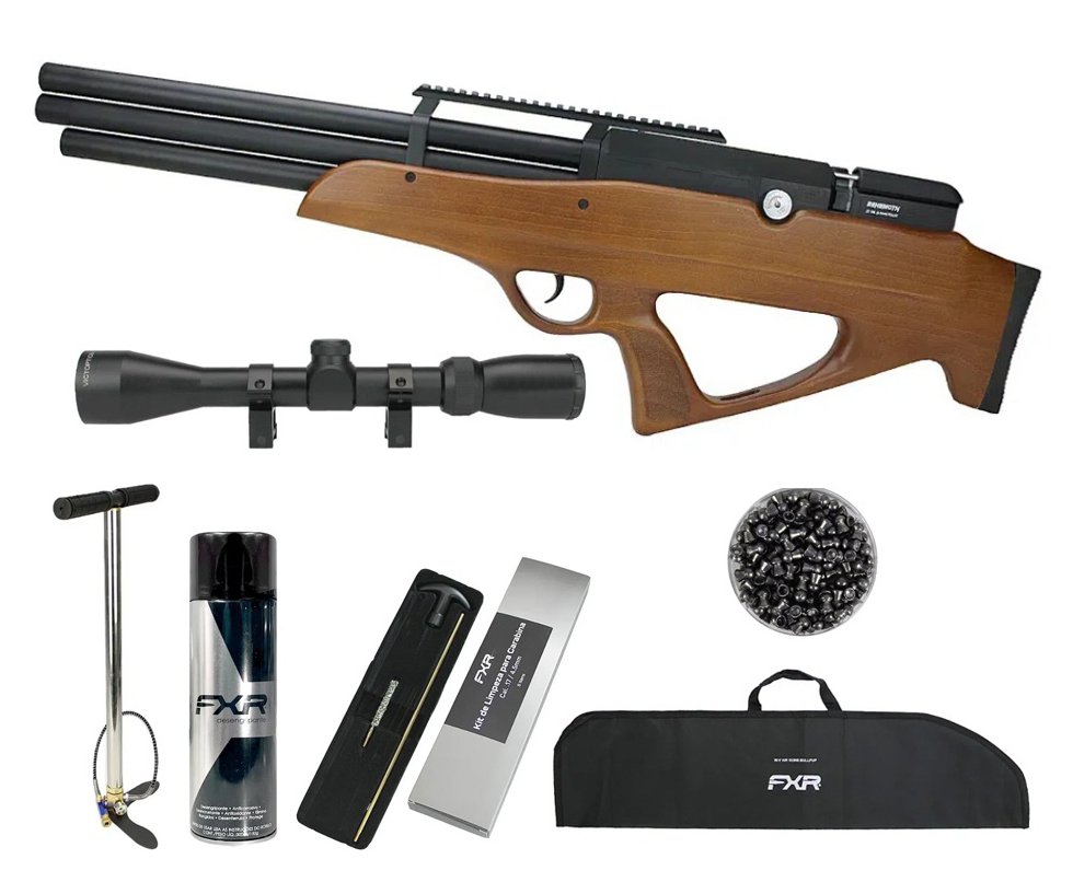 Carabina de Pressão PCP Behemoth PS-R3-SF 5,5mm Wood - Nova Vista + Bomba + Capa + Luneta 3-9x40 + Chumbos + Alvos + Desengripante / Anticorrosivo + Kit Limpeza