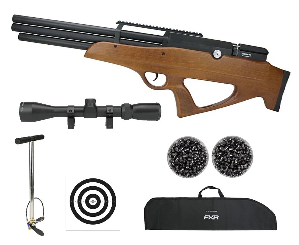 Carabina de Pressão PCP Behemoth PS-R3-SF 5,5mm Wood - Nova Vista + Bomba + Capa + Luneta 3-9x40 + Chumbos + Alvos