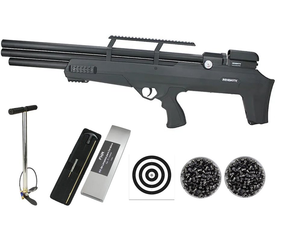 Carabina de Pressão PCP Nova Vista Bullpup Behemoth PS-R3-S 5.5mm Black com reguladora + Bomba + Capa + Luneta 3-9x40 + Chumbos + Alvos