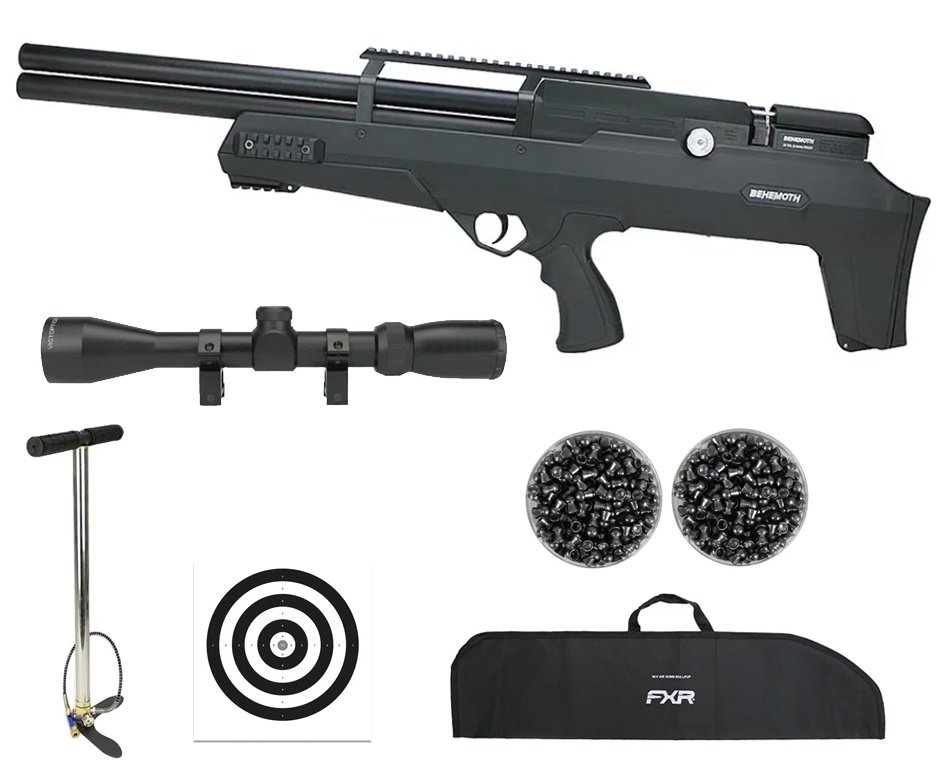 Carabina de Pressão PCP Nova Vista Bullpup Behemoth PS-R2-SF Cal. 5.5mm com reguladora + Bomba + Capa + Luneta 3-9x40 + Chumbos + Alvos