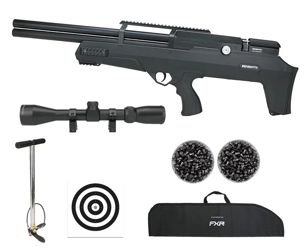 Carabina de Pressão PCP Nova Vista Bullpup Behemoth PS-R2-SF Cal. 5.5mm com reguladora + Bomba + Capa + Luneta 3-9x40 + Chumbos + Alvos
