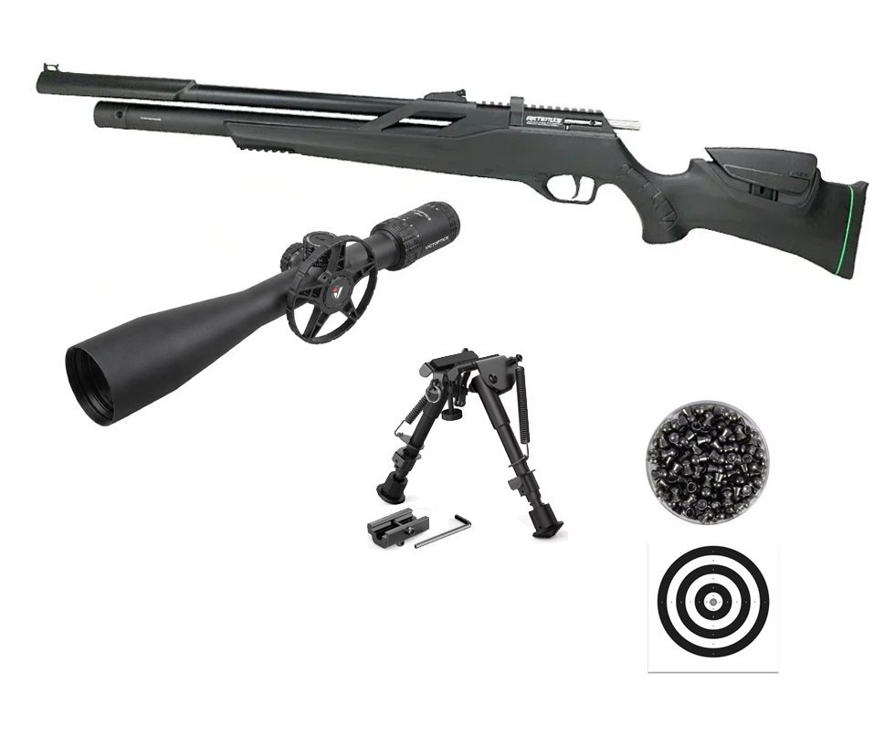 Carabina de Pressão PCP Artemis Montecarlo T-REX 5.5mm com Válvula Reguladora - FXR + Luneta S4 6-24X50 SFP + Chumbos + Alvos + Bipé