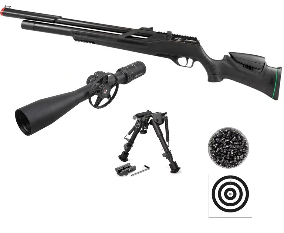 Carabina Pressão PCP Rossi T-REX 6.35mm Big Bore - Rossi + Luneta S4 6-24X50 SFP + Chumbos + Alvos + Bipé