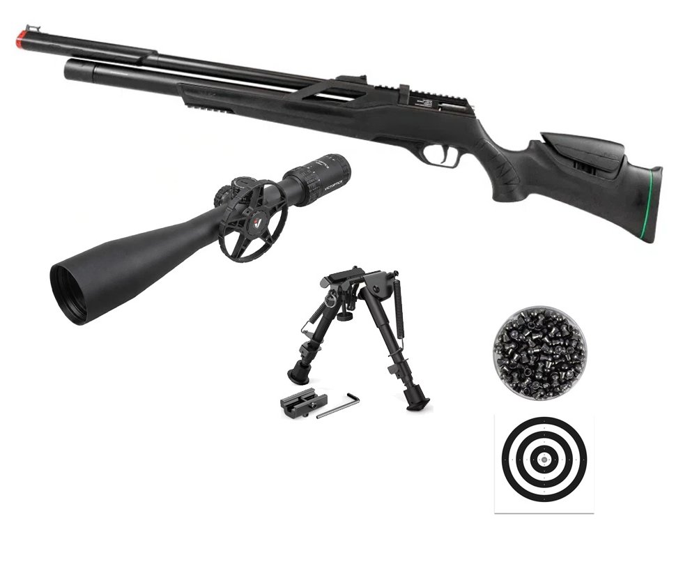Carabina Pressão PCP Rossi T-REX 6.35mm Big Bore - Rossi + Luneta S4 6-24X50 SFP + Chumbos + Alvos + Bipé