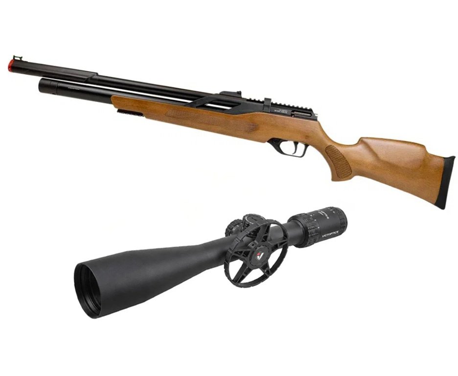 Carabina PCP Rossi T-REX Montecarlo Madeira Big Bore 6,35mm + Luneta S4 6-24X50 SFP
