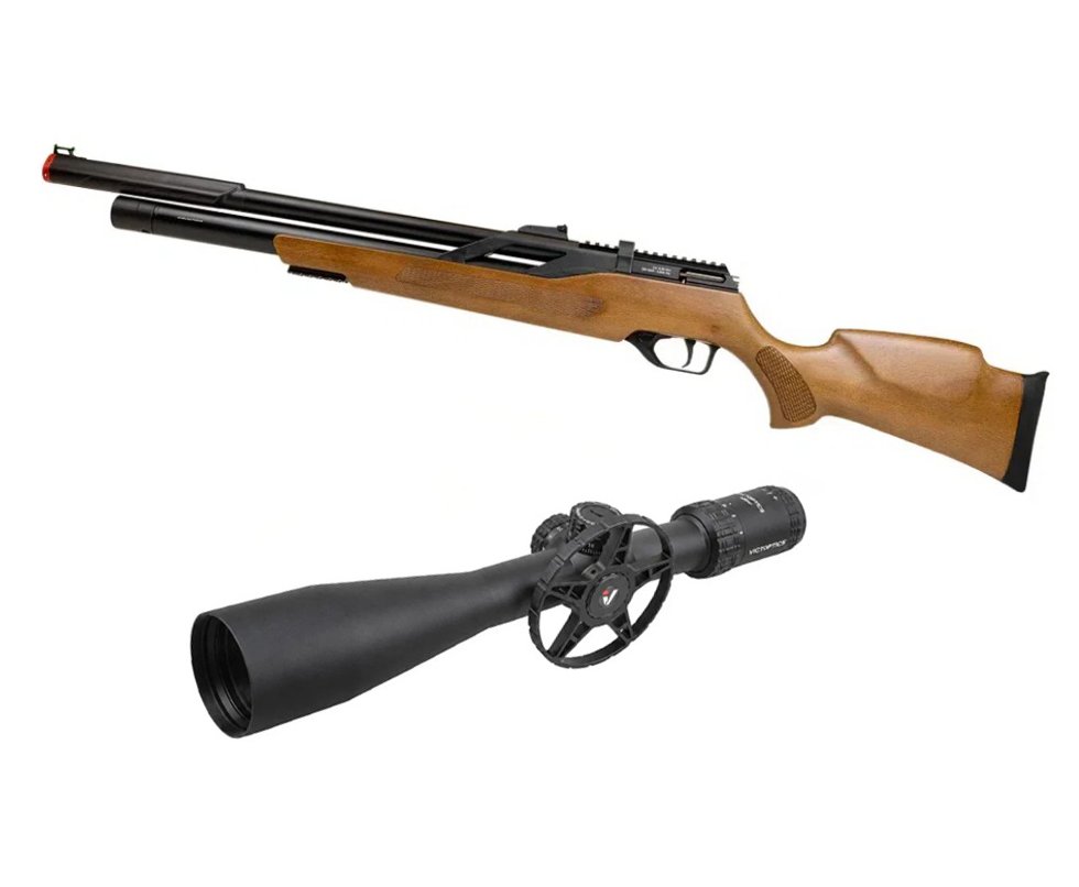 Carabina PCP Rossi T-REX Montecarlo Madeira Big Bore 6,35mm + Luneta S4 6-24X50 SFP