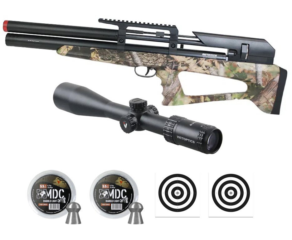 Carabina Pressão PCP P35 CAMO Artemis Bull PUP 5.5mm + Luneta S4 6-24X50 SFP + Chumbos + Alvos