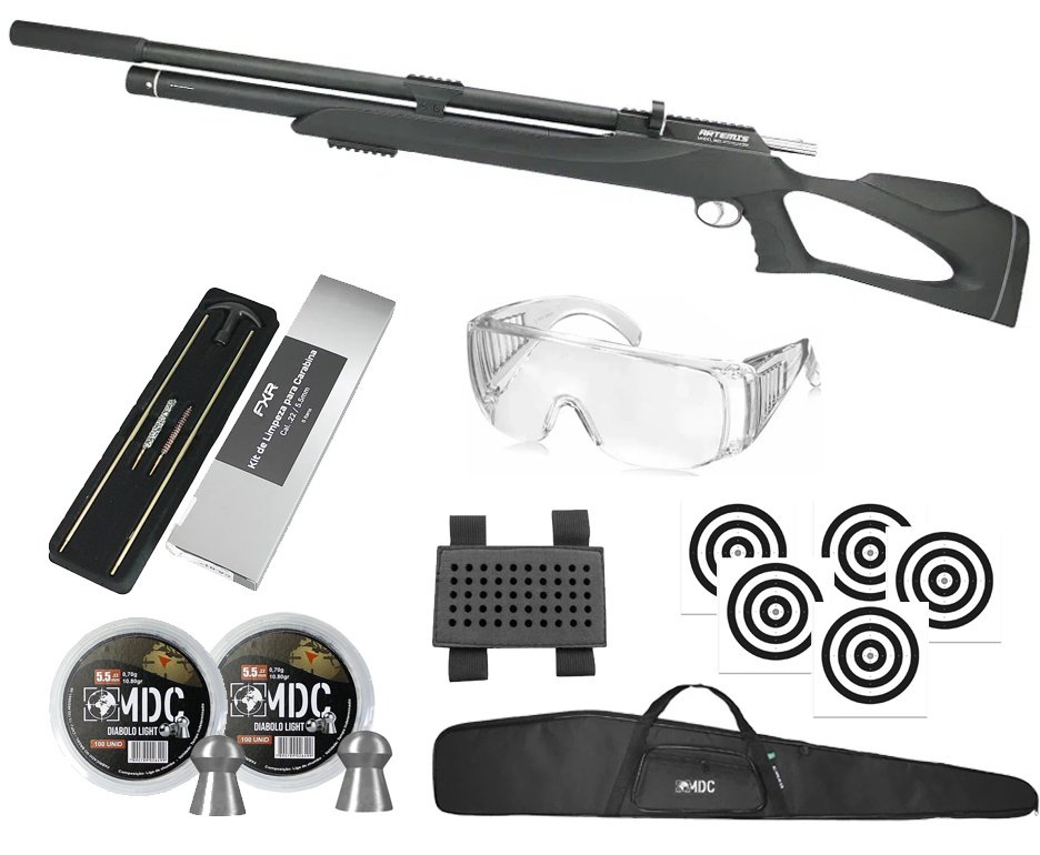 Carabina de Pressão Pcp M25 Thunder Black 5.5 + Kit Limpeza + Chumbo + Capa + Alvos + Óculos + Porta Chumbinho