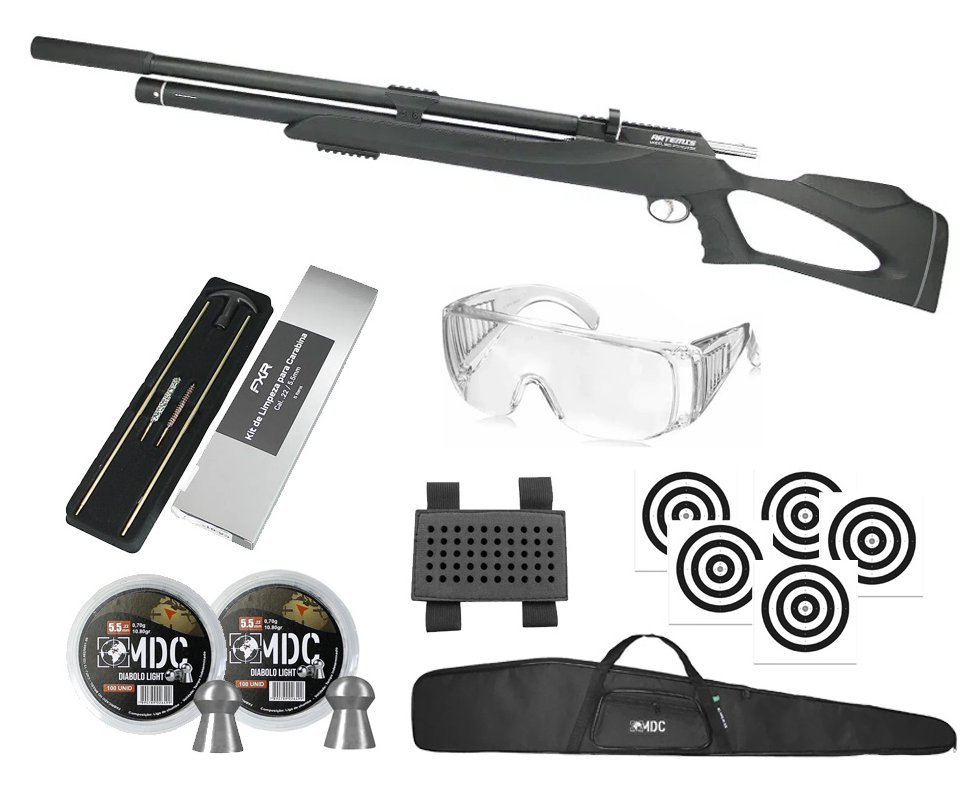 Carabina de Pressão Pcp M25 Thunder Black 5.5 + Kit Limpeza + Chumbo + Capa + Alvos + Óculos + Porta Chumbinho