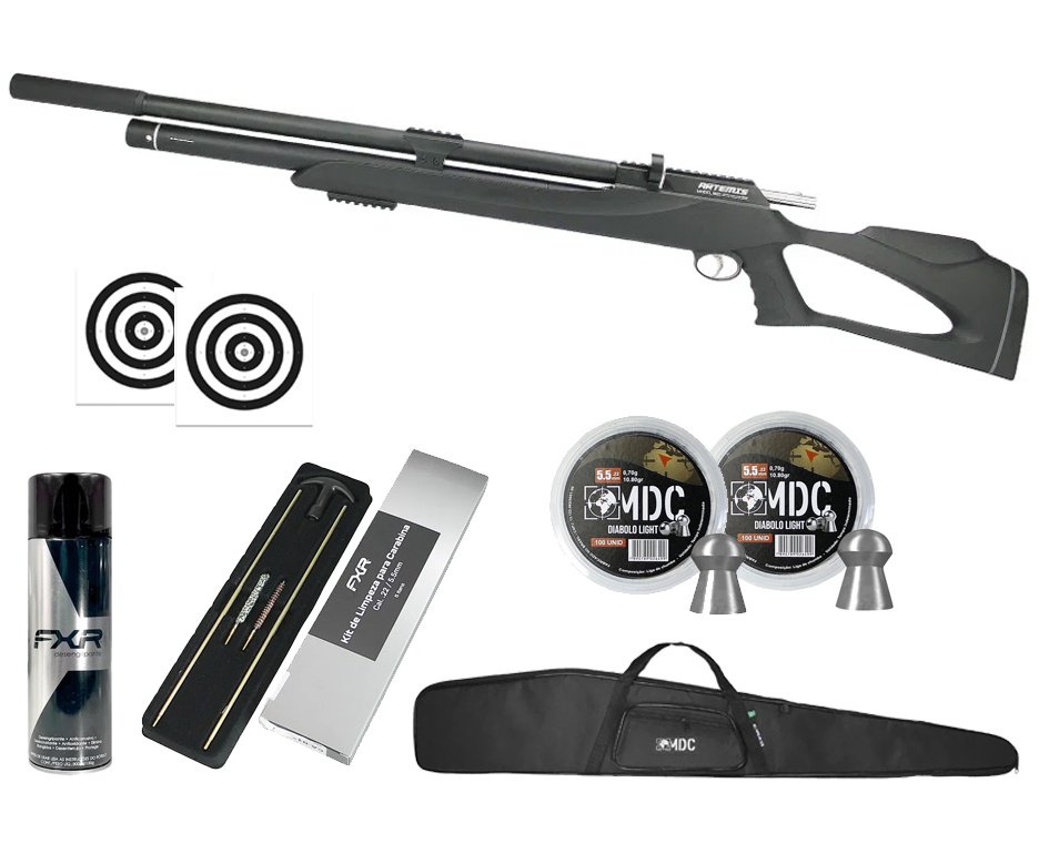 Carabina de Pressão Pcp M25 Thunder Black 5.5 + Kit Limpeza + Chumbos + Capa + Alvos + Desengripante + Kit Fluidos