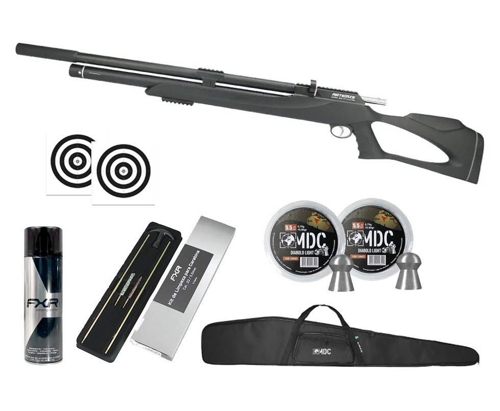 Carabina de Pressão Pcp M25 Thunder Black 5.5 + Kit Limpeza + Chumbos + Capa + Alvos + Desengripante + Kit Fluidos