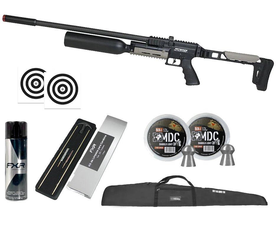 Carabina PCP Artemis AP1000B HC Nomad 5,5mm - FXR Artemis + Kit Limpeza + Chumbos + Capa + Alvos + Desengripante + Kit Fluidos