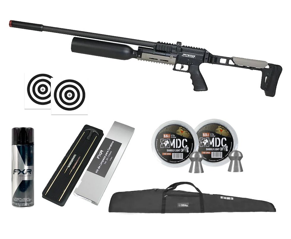 Carabina PCP Artemis AP1000B HC Nomad 5,5mm - FXR Artemis + Kit Limpeza + Chumbos + Capa + Alvos + Desengripante + Kit Fluidos