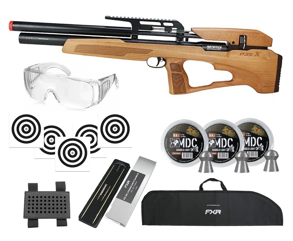 Carabina de Pressão PCP P35-X Evolution 5.5mm Artemis - FXR + Kit Limpeza + Chumbo + Capa + Alvos + Óculos + Porta Chumbinho