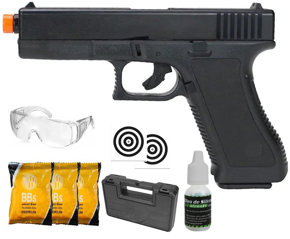 Pistola De Airsoft Glock G17 K17 Spring 6mm + BBS + Alvos + Óculos + Óleo de Silicone