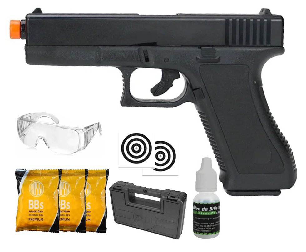 Pistola De Airsoft Glock G17 K17 Spring 6mm + BBS + Alvos + Óculos + Óleo de Silicone