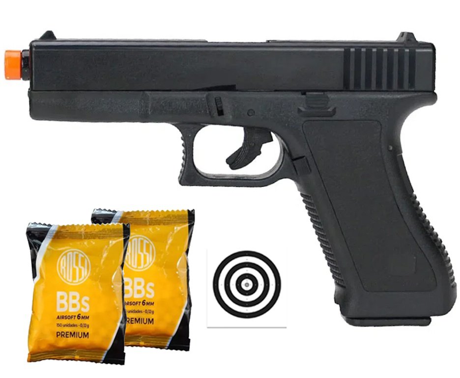 Pistola De Airsoft Glock G17 K17 Spring 6mm + BBS + Alvos
