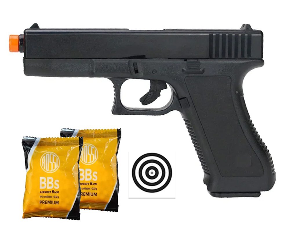 Pistola De Airsoft Glock G17 K17 Spring 6mm + BBS + Alvos