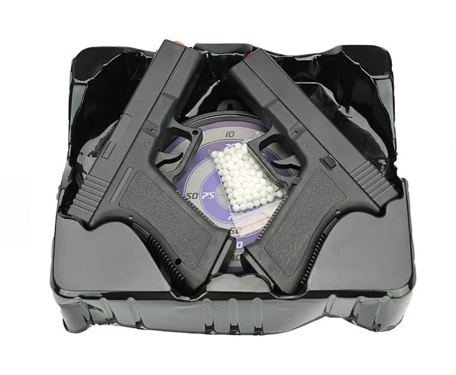 Kit Duelo 02 Pistolas Airsoft Spring Glock GK-V307 com Alvo Gel 6mm Rossi VG + BBS + Alvos + Óculos