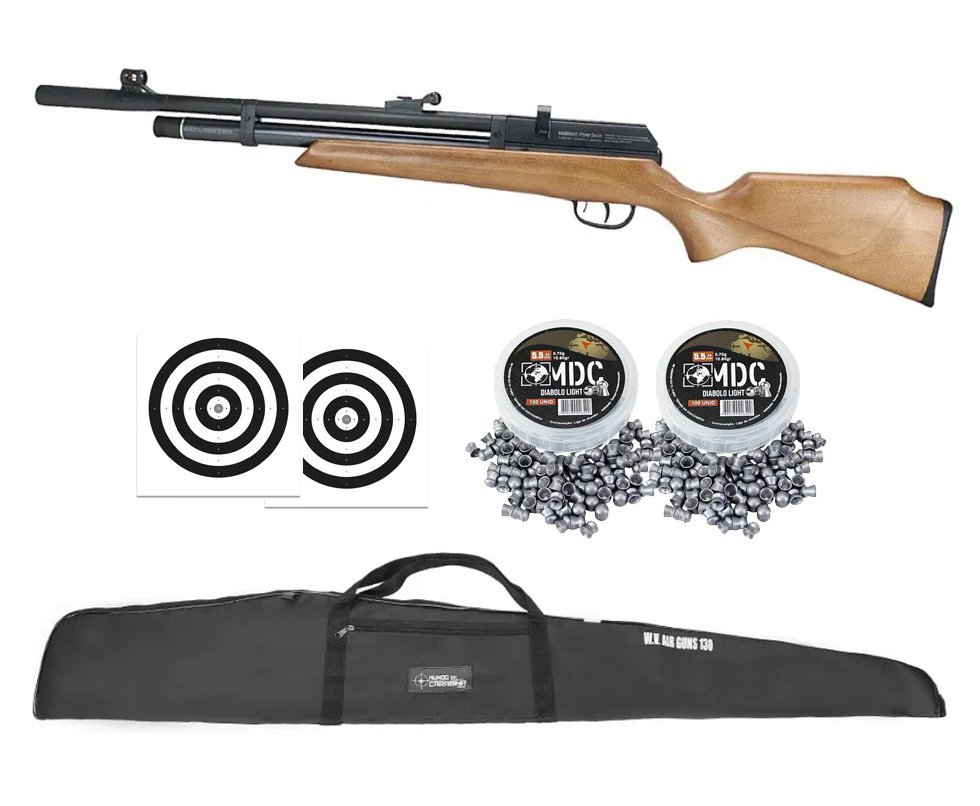 Carabina de Pressão PCP Beeman Raider 1331 Madeira 5.5mm - Rossi + Chumbo + Capa + Alvos + Óculos