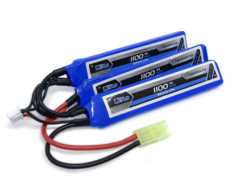 Bateria LiPo Leão 11.1V 1100mAh 20C 3S com Conector Dean para Airsoft AEG