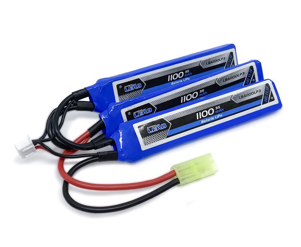 Bateria LiPo Leão 11.1V 1100mAh 20C 3S com Conector Dean para Airsoft AEG