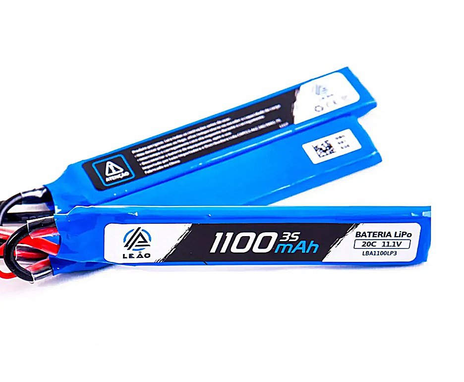 Bateria LiPo Leão 11.1V 1100mAh 20C 3S com Conector Dean para Airsoft AEG