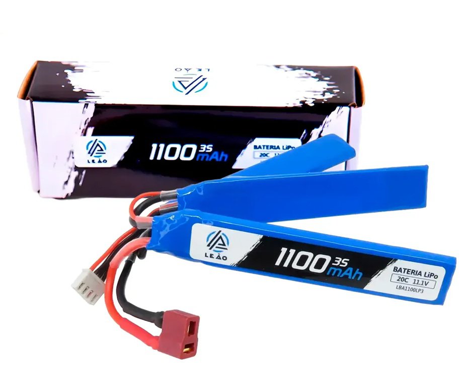 Bateria LiPo Leão 11.1V 1100mAh 20C 3S com Conector Dean para Airsoft AEG