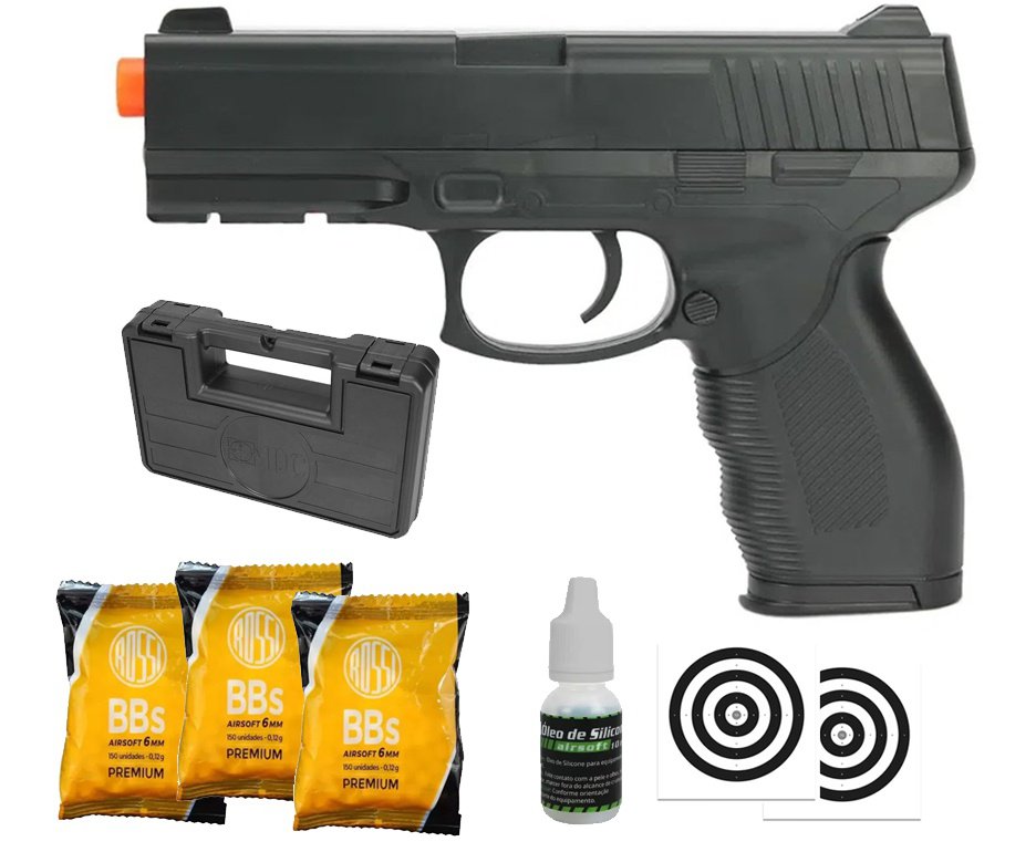 Pistola de Airsoft Vigor Spring VG 24/7 V310 Rossi 6mm + BBS + Alvos + Case + Óleo de Silicone