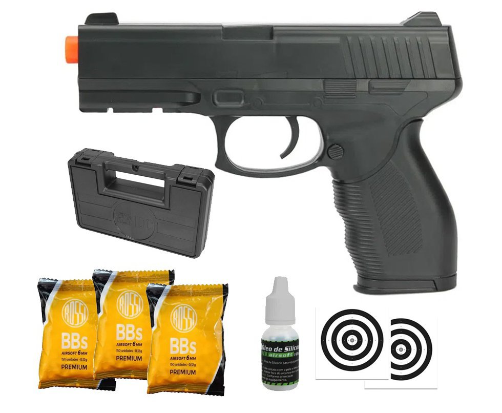 Pistola de Airsoft Vigor Spring VG 24/7 V310 Rossi 6mm + BBS + Alvos + Case + Óleo de Silicone