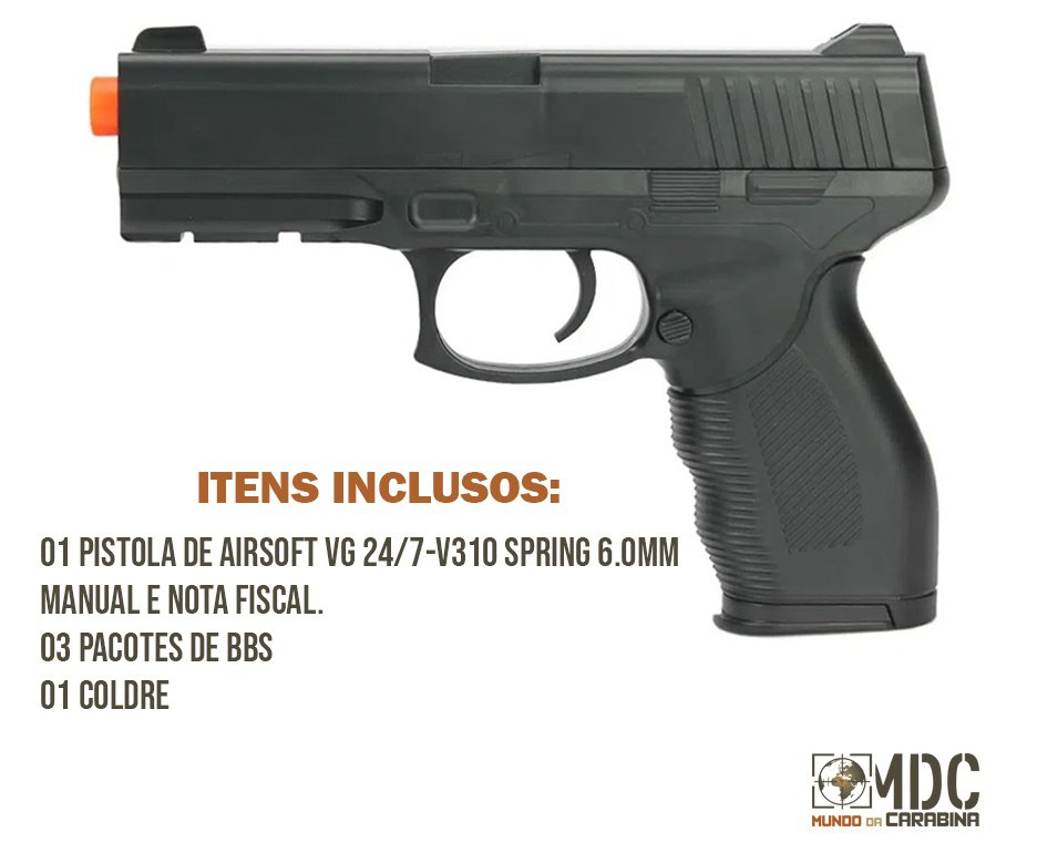 Pistola de Airsoft Vigor Spring VG 24/7 V310 Rossi 6mm + BBS + Coldre