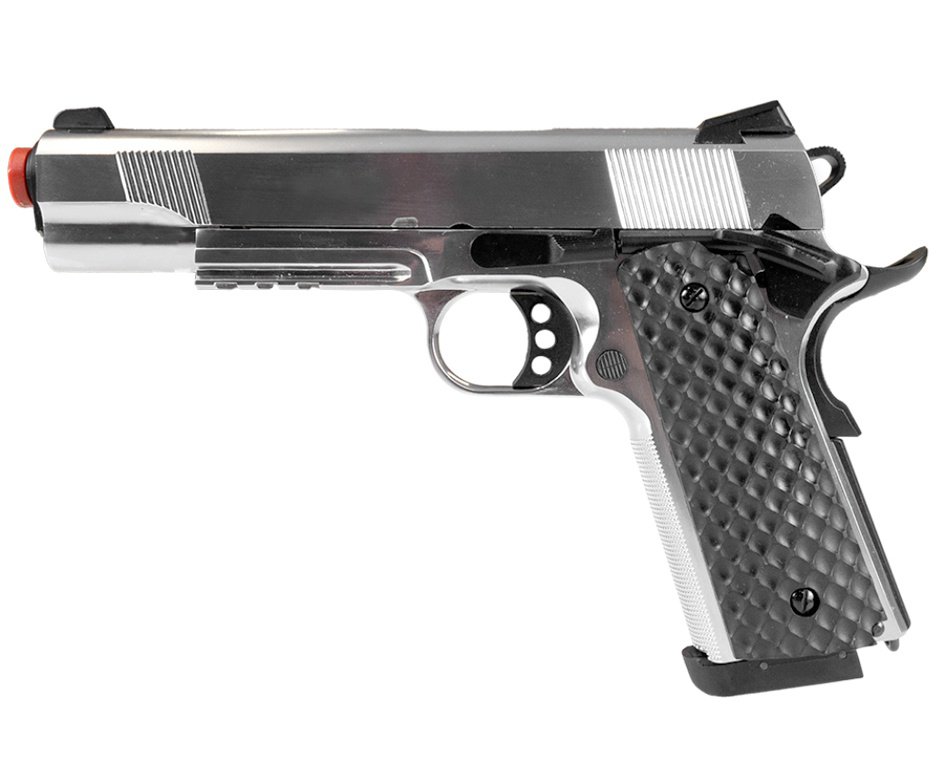 Pistola de Pressão CO2 1911 Silver Full Metal 4,5mm Blowback - Rossi + Co2 + BBS + Case + Alvos + Óleo de Silicone + Laser